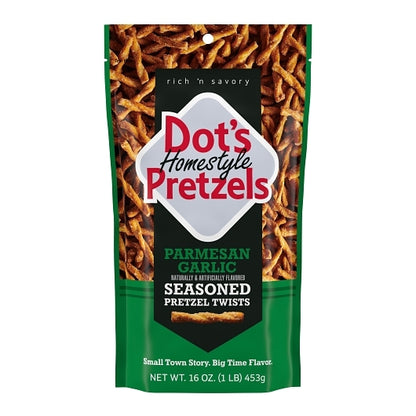 Dot's Homestyle Pretzels Garlic Parmesan Seasoned Pretzel Twists, 10 x 16 oz Case - Popcorn, Pretzels & Snack Mix