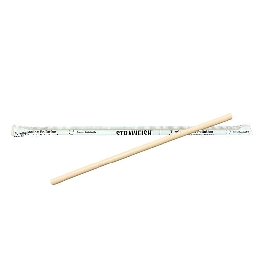StrawFish 7.75" Giant Straw Wrapped Natural Biodegradable, 10 x 500 ct Case - Straws & Stirrers
