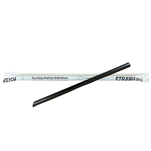 StrawFish 9.5" Colossal Boba Straw Wrapped Black Biodegradable, 4 x 500 ct Case - Straws & Stirrers