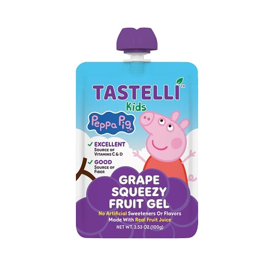 Tastelli Kids Grape Fruit Gel Snack With Dietary Fiber + Vitamins C & D, 4 x 10 x 3.53 oz Case - Health & Personal Care