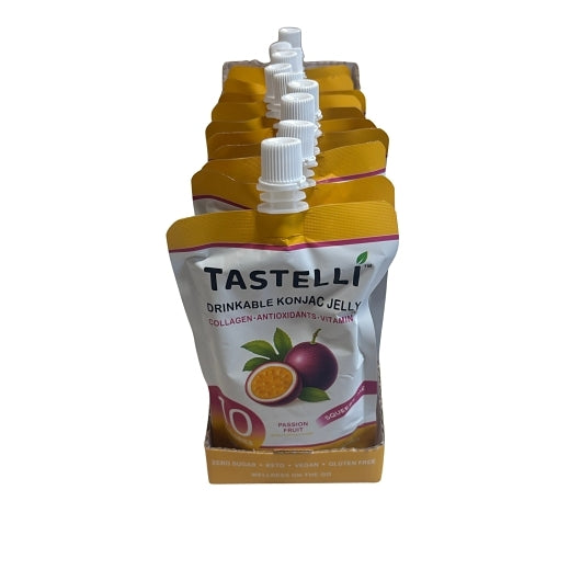 Tastelli Passion Fruit Drinkable Konjac Jelly Snack with Plant-based Collagen + Antioxidants + Vitamins, 4 x 10 x 5.07 -