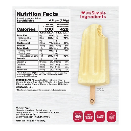 JonnyPops SMOOTHIE POPS PINEAPPLE COCONUT CREAM, 6 x 4 each Case - DOT product image 7