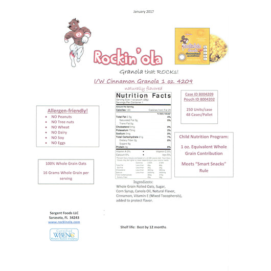 Rockin'Ola Cinnamon Granola, 250 x 28 GR Case - DOT product image 2