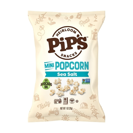 Pips Heirloom Snacks Pipcorn Heirloom Sea Salt Popcorn, 24 x 1 oz Case - Popcorn, Pretzels & Snack Mix