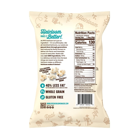 Pips Heirloom Snacks Pipcorn Heirloom Sea Salt Popcorn, 24 x 1 oz Case - DOT product image 2