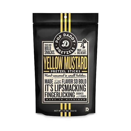 Pop Daddy Seasoned Pretzels - Yellow Mustard, 12 x 7.5 oz Case - Condiments & Sauces