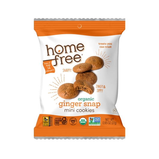 Homefree Organic Ginger Snap Mini Cookies Tray, 10 x 0.95 oz Case - Bakery & Desserts