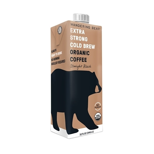 Wandering Bear Coffee Straight Black Cold Brew, 6 x 32 fl oz Case - Coffee & Tea