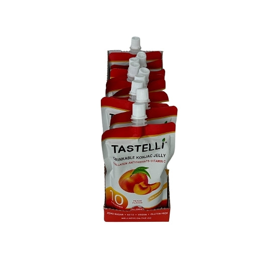 Tastelli Peach Drinkable Konjac Jelly Snack with Plant-based Collagen + Antioxidants + Vitamins, 4 x 10 x 5.07 oz Case -