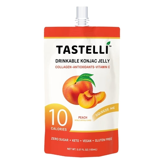 Tastelli Peach Drinkable Konjac Jelly Snack with Plant-based Collagen + Antioxidants + Vitamins, 4 x 10 x 5.07 oz Case