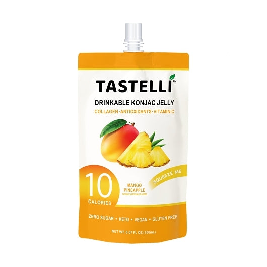 Tastelli Mango Pineapple Drinkable Konjac Jelly Snack with Plant-based Collagen + Antioxidants + Vitamins, 4 x 10 x 5.07