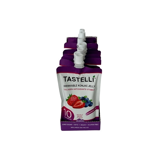 Tastelli Double Berry Drinkable Konjac Jelly Snack with Plant-based Collagen + Antioxidants + Vitamins, 4 x 10 x 5.07 oz
