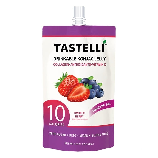 Tastelli Double Berry Drinkable Konjac Jelly Snack with Plant-based Collagen + Antioxidants + Vitamins, 4 x 10 x 5.07 oz
