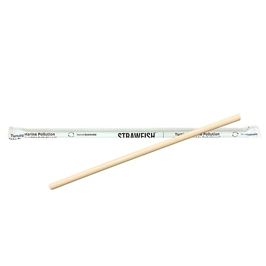 StrawFish 10.25" Giant Straw Wrapped Natural Biodegradable, 10 x 500 ct Case - Straws & Stirrers