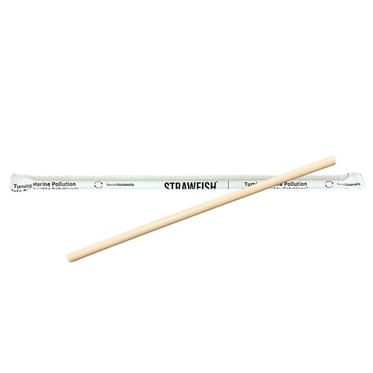 StrawFish 8.5" Giant Smoothie Straw Wrapped Natural Biodegradable, 10 x 500 ct Case - Straws & Stirrers