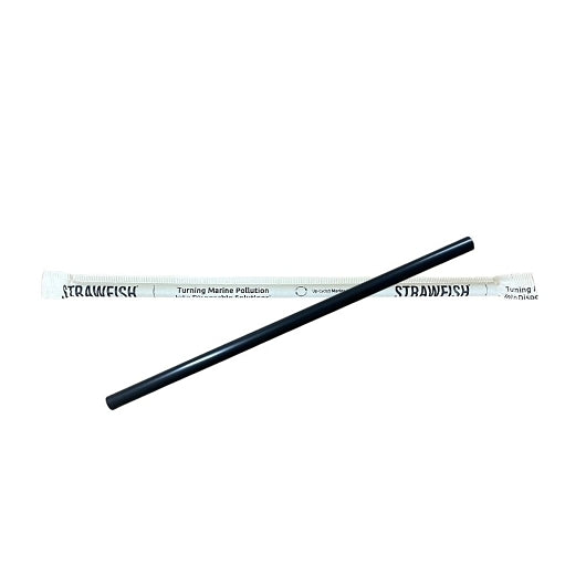 StrawFish 7.75" Jumbo Straw Wrapped Black Biodegradable, 10 x 500 ct Case - Straws & Stirrers