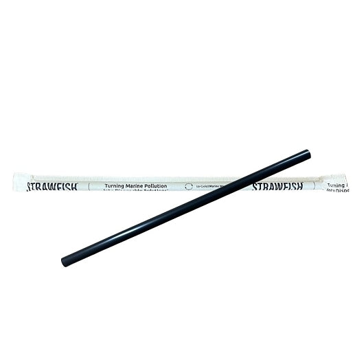 StrawFish 7.75" Giant Straw Wrapped Black Biodegradable, 10 x 500 ct Case - Straws & Stirrers
