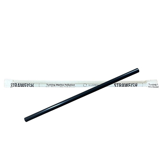 StrawFish 10.25" Giant Straw Wrapped Black Biodegradable, 10 x 500 ct Case - Straws & Stirrers