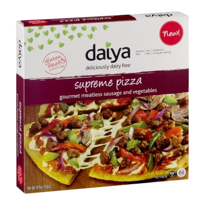 Daiya Vegan Dairy-Free Plant-Based Thin Crust Supreme Pizza, 8 x 19.4 oz Case - Prepared Foods