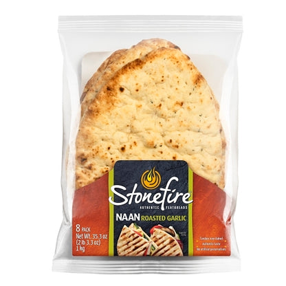 Stonefire Garlic Naan Bread, 6 x 8 PC Case - Breads, Rolls & Buns