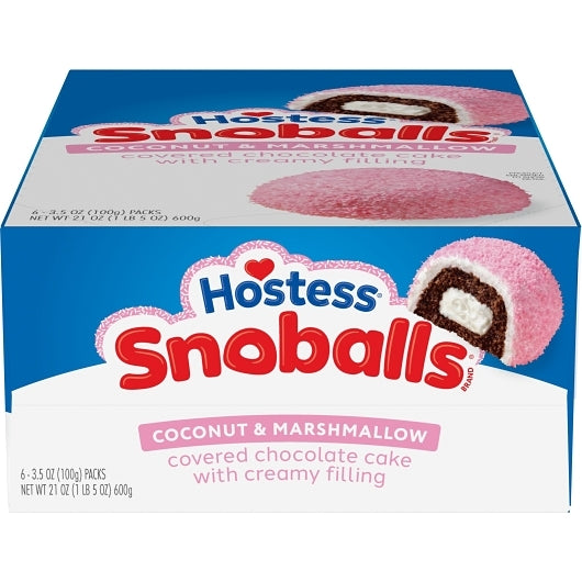 Hostess Single Serve SnoBall Snack, 6 x 6 x 3.5 oz Case - Bakery & Desserts