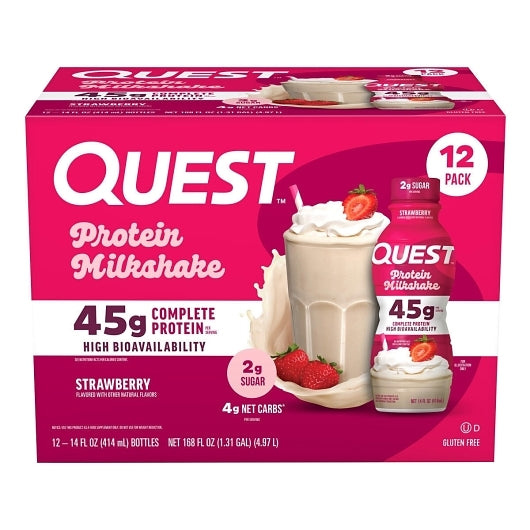 Quest Nutrition High Protein Strawberry Milkshake, 12 x 14 fl oz Case - Beverages - image 2