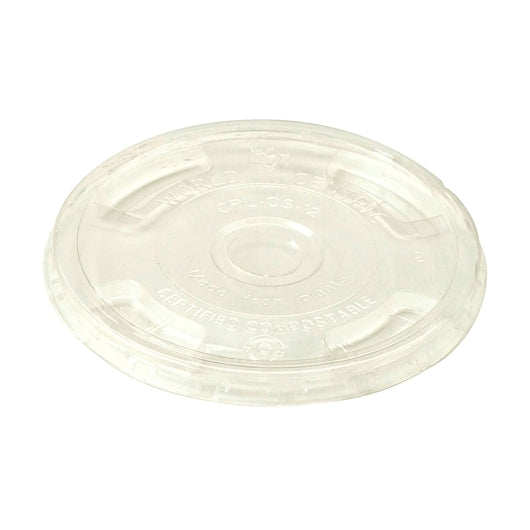 World Centric 10-24 Ounce Ingeo Compostable Clear Flat Lid, 10 x 100 each Case - Disposable Cups & Lids