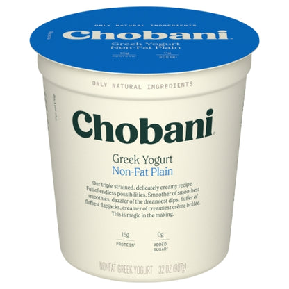 Chobani Non Fat Plain Greek Yogurt, 6 x 32 oz Case - DOT product image 2