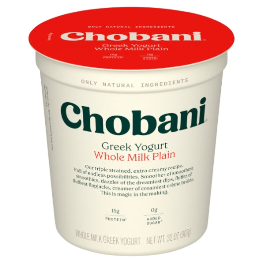 Chobani Whole Fat Plain Greek Yogurt, 6 x 32 oz Case - DOT product image 2