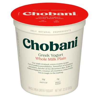 Chobani Whole Fat Plain Greek Yogurt, 6 x 32 oz Case - DOT product image 2
