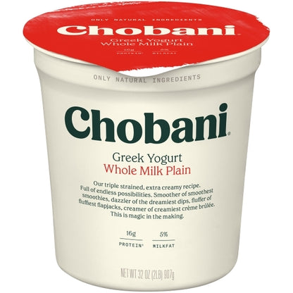 Chobani Whole Fat Plain Greek Yogurt, 6 x 32 oz Case - DOT product image 7