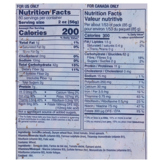 Barilla Tri-Color Rotini Bulk, 2 x 160 oz Case - Combined nutrition and ingredients label