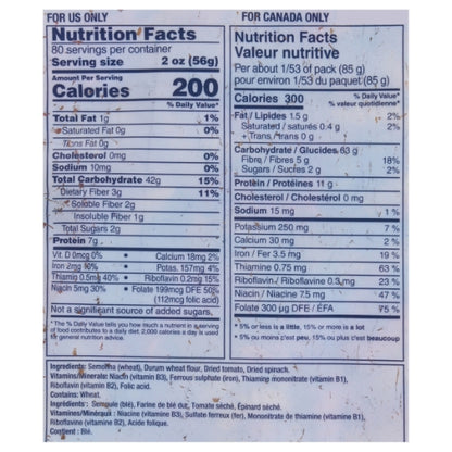 Barilla Tri-Color Rotini Bulk, 2 x 160 oz Case - Combined nutrition and ingredients label