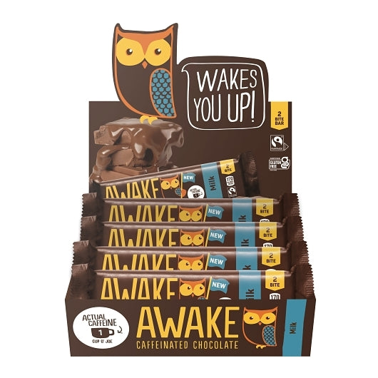 Awake Caffeinated Chocolate Milk Chocolate Bars with Caddy, 6 x 20 x 1.2 oz Case - Candy & Confections