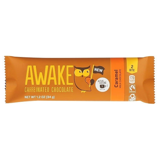 Awake Caffeinated Chocolate Caramel Milk Bars (no caddy), 120 x 1.2 oz Case - Candy & Confections