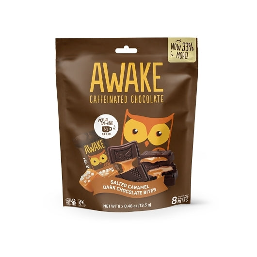 Awake Caffeinated Chocolate Salted Caramel Dark Chocolate Bites, 10 x 8 ct Case - Candy & Confections