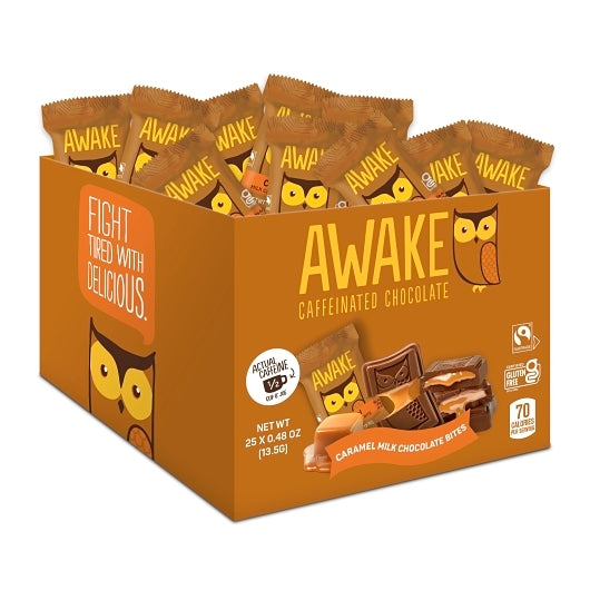 Awake Caffeinated Chocolate Bites Singles Changemaker - Caramel Milk, 12 x 25 x 0.48 oz Case - Candy & Confections