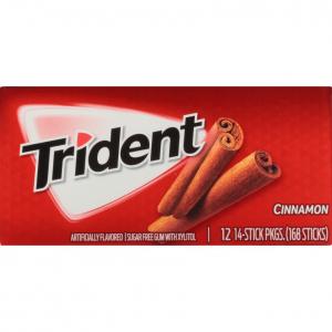 Trident Cinnamon Sugar Free Gum, 14 count per pack -- 144 per case.