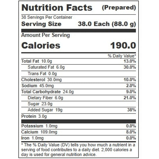Villa Dolce CARIBBEAN COCONUT GELATO, 1 x 5 LT Case - Nutrition facts label