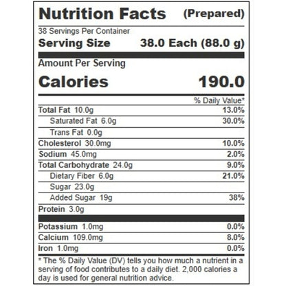Villa Dolce CARIBBEAN COCONUT GELATO, 1 x 5 LT Case - Nutrition facts label