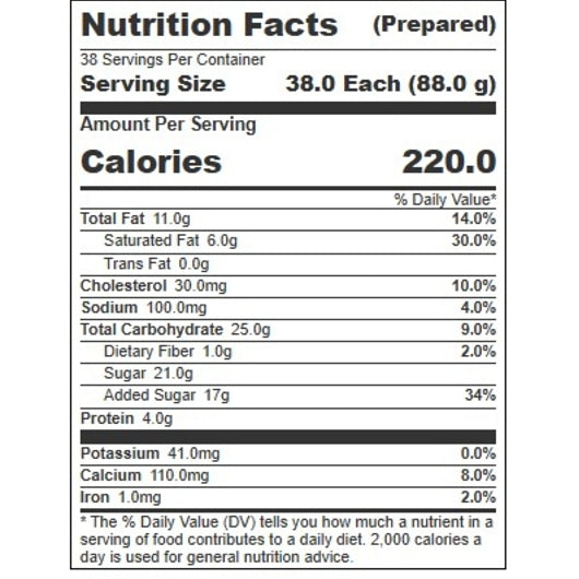 Villa Dolce TRADITIONAL COOKIES AND CREAM GELATO, 1 x 5 LT Case - Nutrition facts label