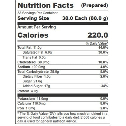 Villa Dolce TRADITIONAL COOKIES AND CREAM GELATO, 1 x 5 LT Case - Nutrition facts label