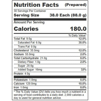 Villa Dolce ITALIAN EXPRESSO GELATO, 1 x 5 LT Case - Nutrition facts label