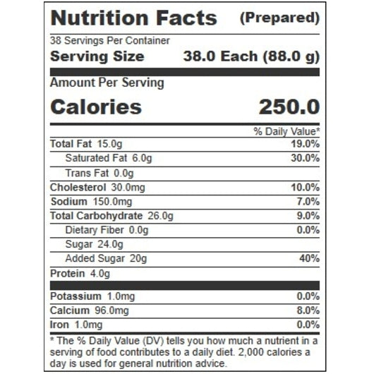 Villa Dolce TORTA LEMON PIE GELATO, 1 x 5 LT Case - Nutrition facts label