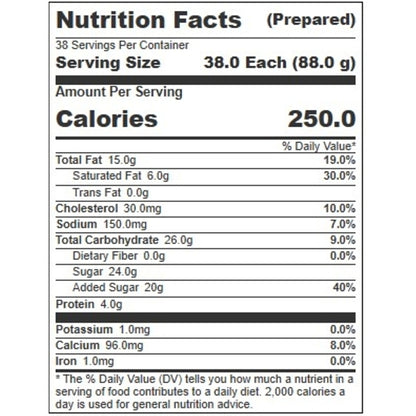 Villa Dolce TORTA LEMON PIE GELATO, 1 x 5 LT Case - Nutrition facts label