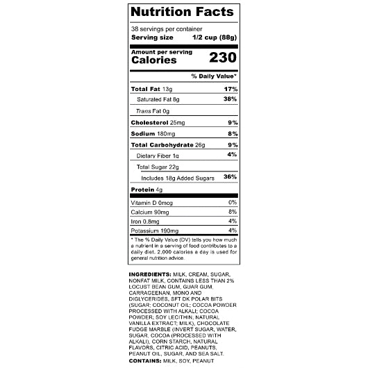 Villa Dolce Peanut Butter Cioccolato, 1 x 5 LT Case - Nutrition facts label