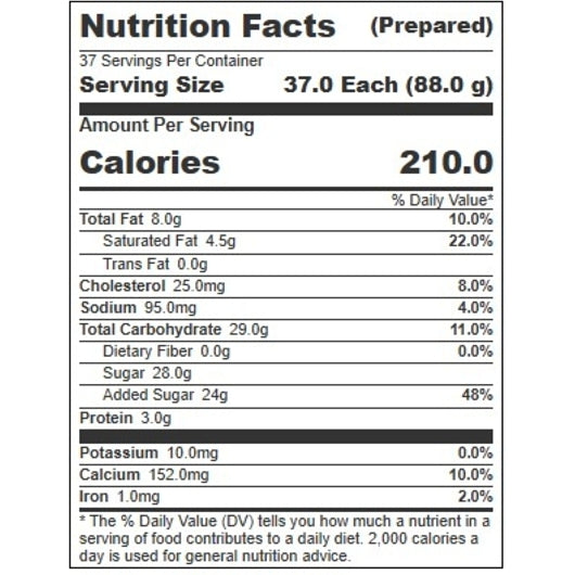 Villa Dolce SALTED DULCE DE LECHE GELATO, 1 x 5 LT Case - Nutrition facts label