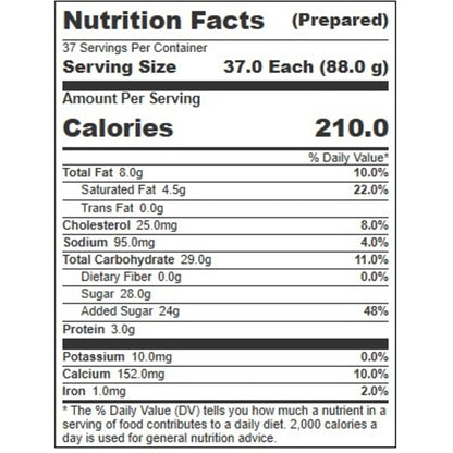 Villa Dolce SALTED DULCE DE LECHE GELATO, 1 x 5 LT Case - Nutrition facts label