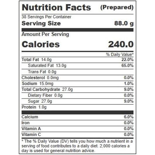 Villa Dolce MADAGASCAR VANILLA BEAN GELATO, 1 x 5 LT Case - Nutrition facts label