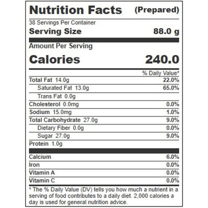Villa Dolce MADAGASCAR VANILLA BEAN GELATO, 1 x 5 LT Case - Nutrition facts label